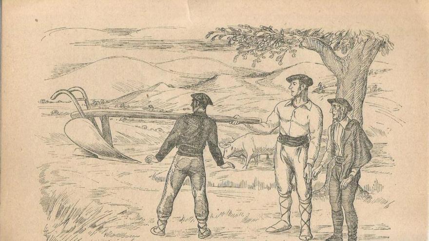 Sanchón levanta el arado con una mano