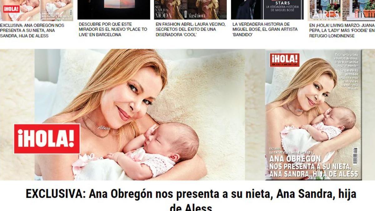 Pantallazo de 'Hola.com', donde se puede ver la noticia de exclusiva del nacimiento de su nieta.