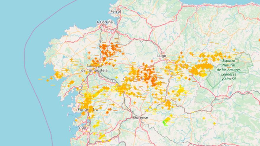 Mapa de rayos de Galicia. // Meteogalicia