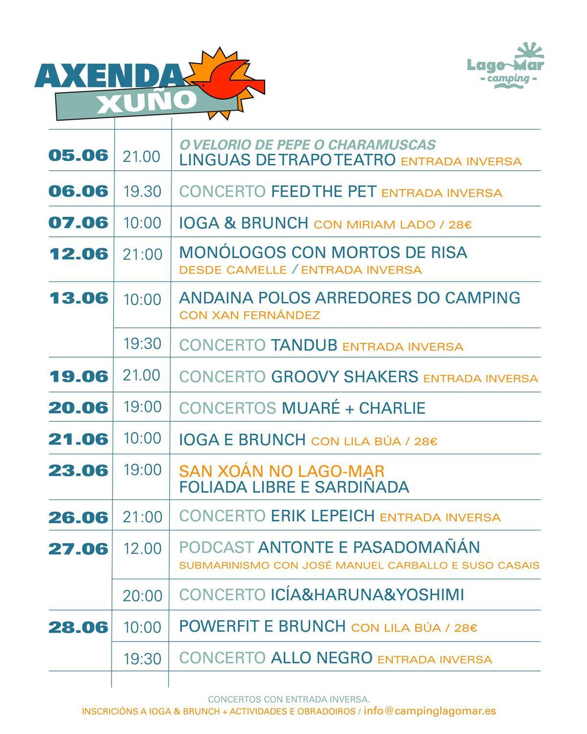 Axenda de actividades programadas para o mes de xuño.