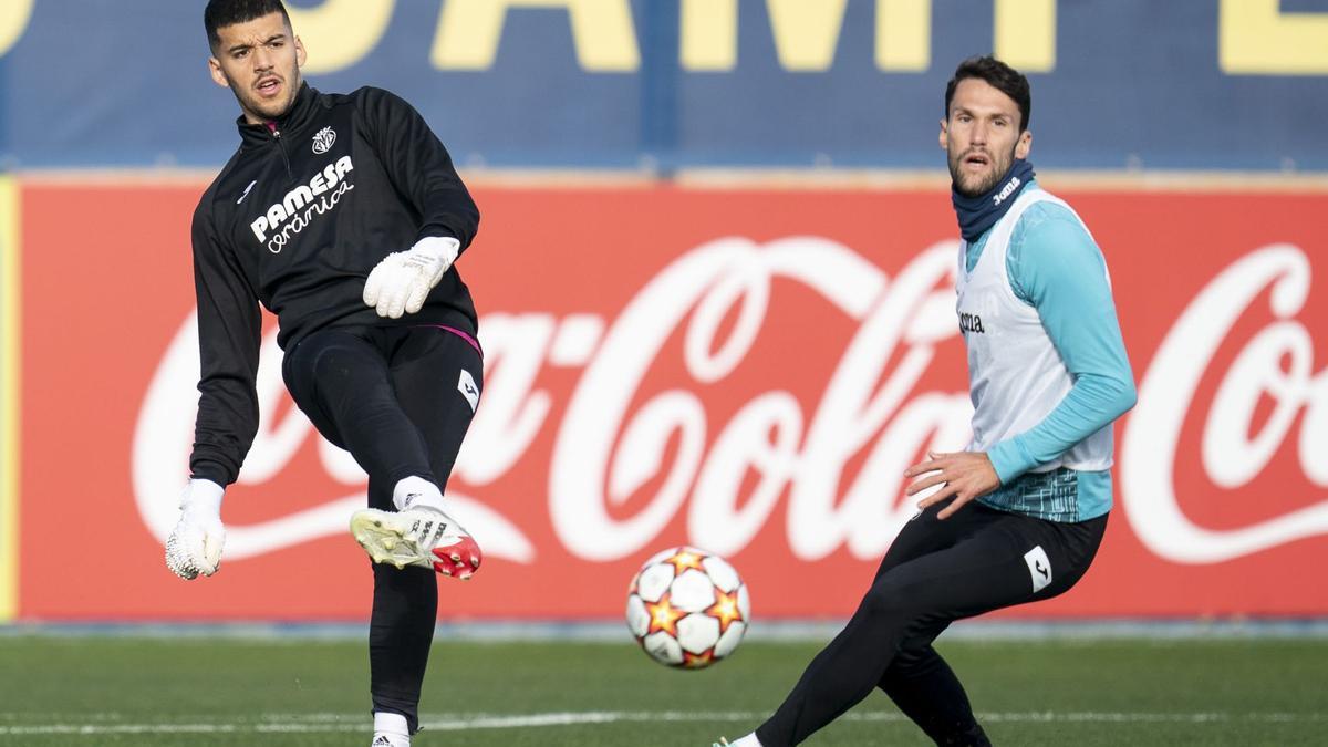 Rulli y Pedraza, en un entrenamiento en la Ciudad Deportiva.