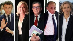 De izquierda a derecha: Macron, Le Pen, Melenchon, Zemmour y Pécresse.