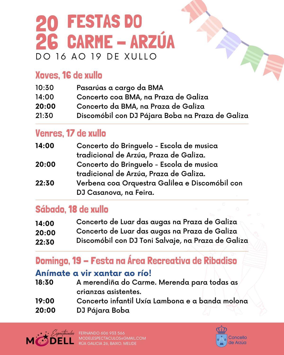 Programación das Festas do Carme de Arzúa