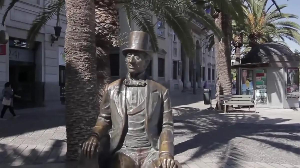 Estatua de Hans Christian Andersen en la Plaza de la Marina de Málaga