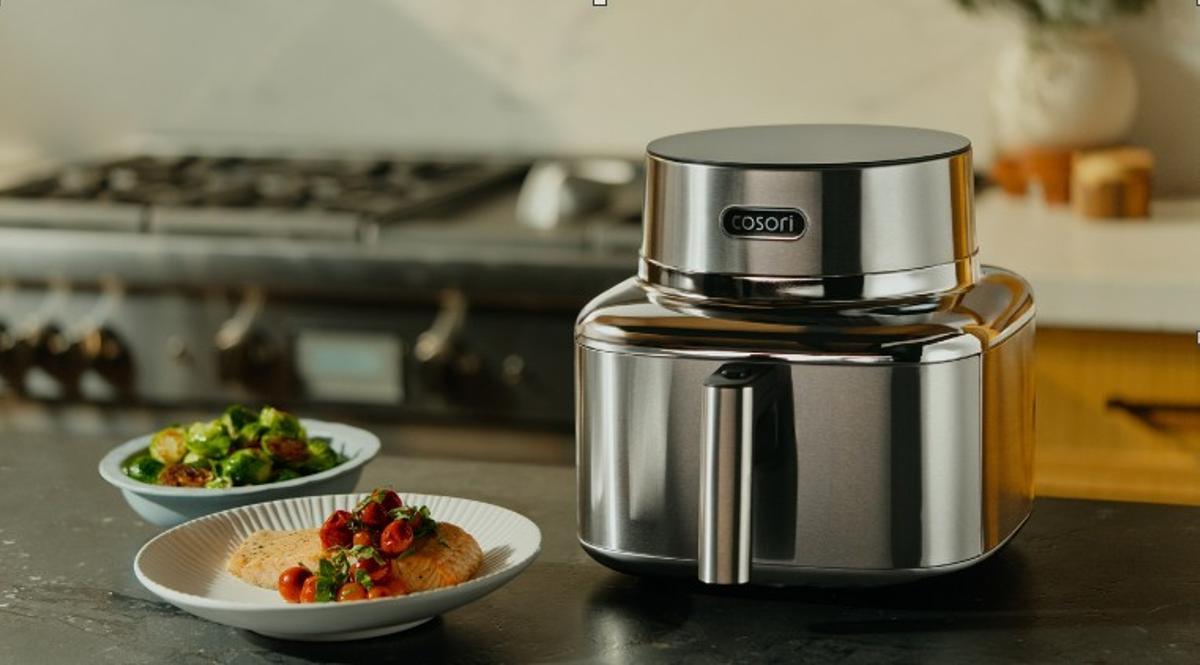 Freidora de acero inoxidable.