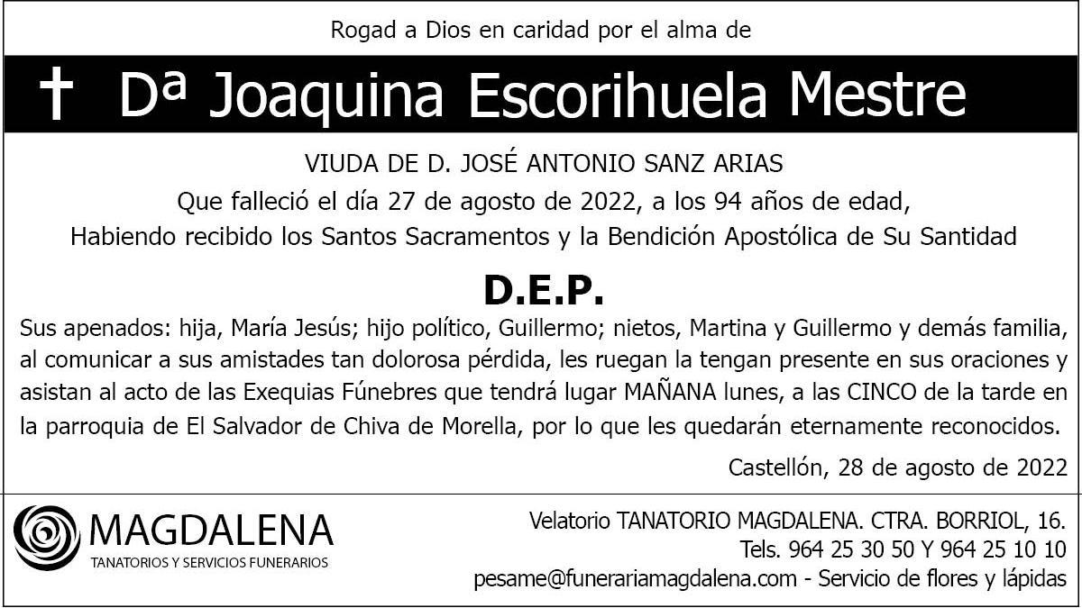 Dª JOAQUINA MESTRE ESCORIHUELA