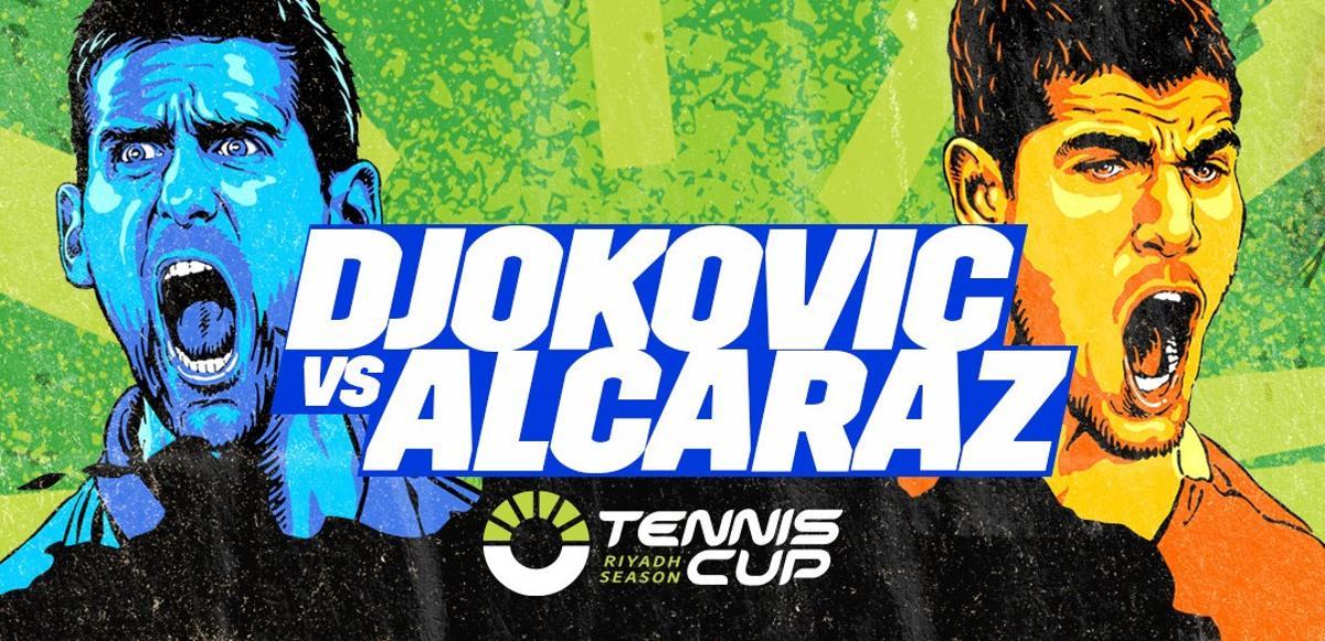 Imagen promocional para el partido de la Tennis Cup Alcaraz y Djokovic