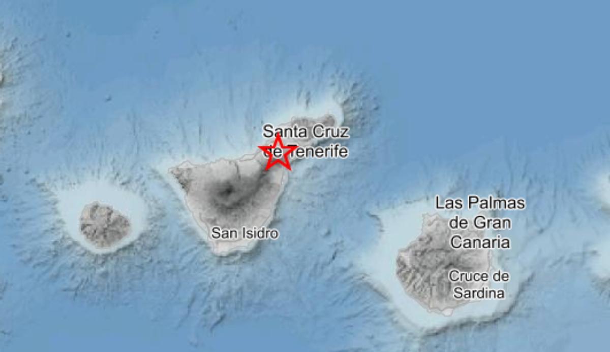 Mapa de Tenerife con el epicentro del terremoto señalizado.