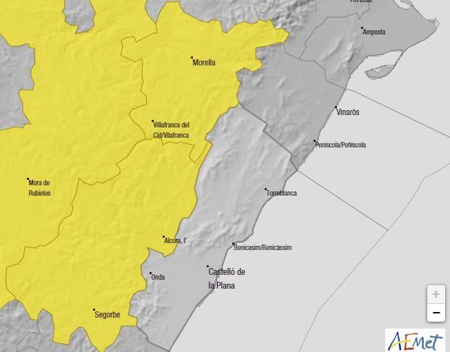 Activada la alerta amarilla en el interior de Castellón.