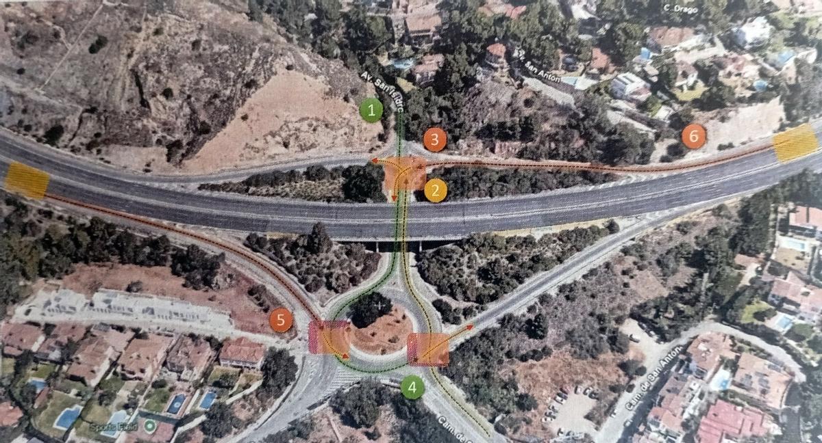 El estudio aborda la situación del tráfico con la nueva urbanización, tanto en el enlace norte de Pinares de San Antón con la autovía como en la rotonda sur.