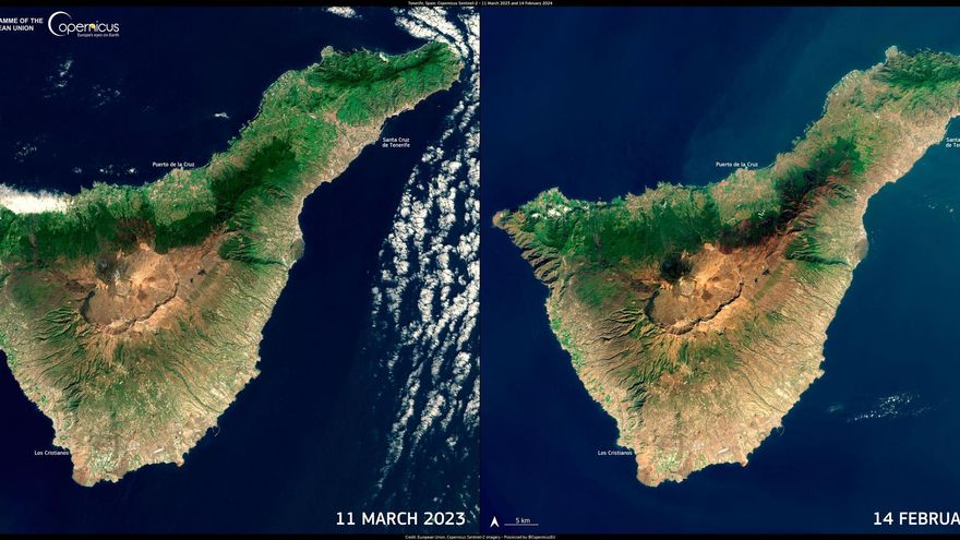 Los satélites de Copernicus constatan los efectos de la sequía en Tenerife