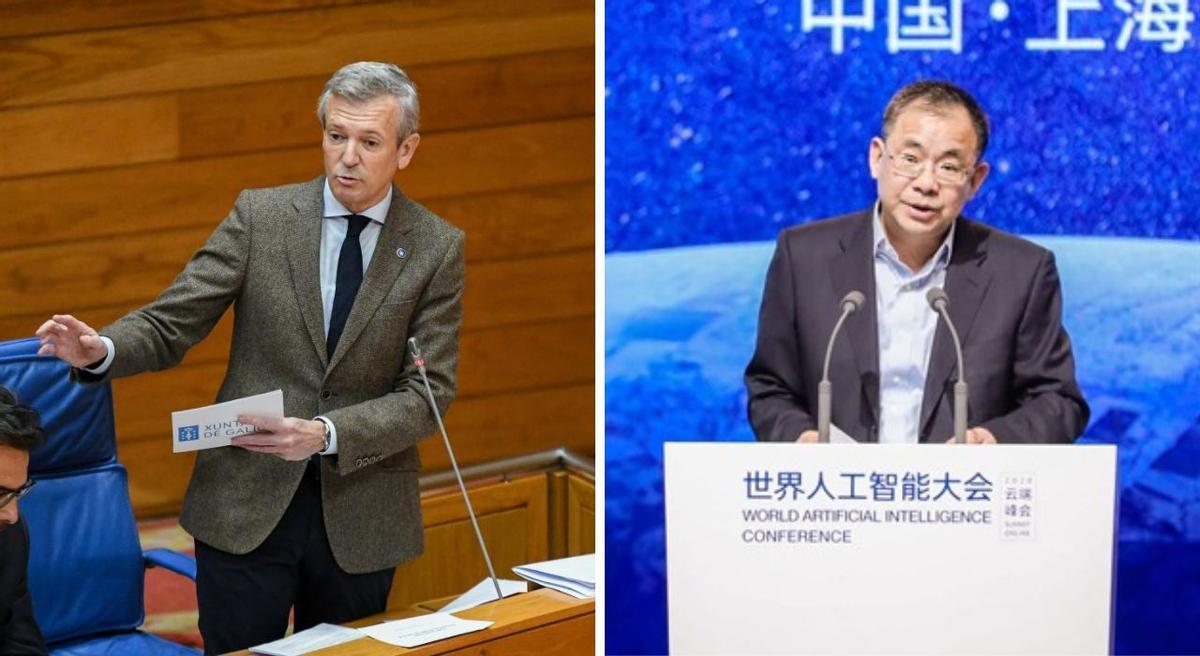 Alfonso Rueda y el presidente de SAIC, Wang Xiaoqiu