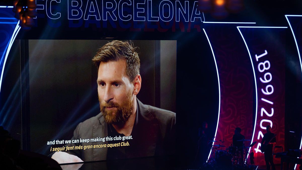 Un momento de la intervención grabada de Messi durante la gala del 125 aniversario de la fundación del Barça.