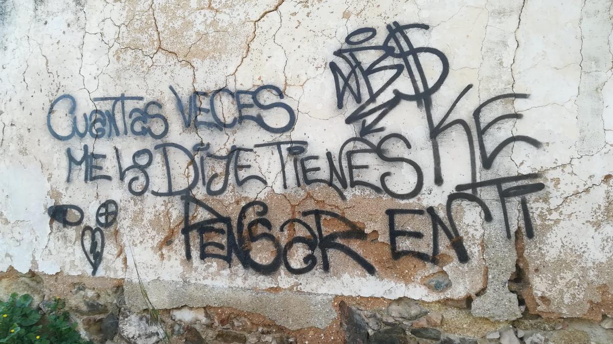 Los muros de las antiguas viviendas están llenos de estos grafitis.