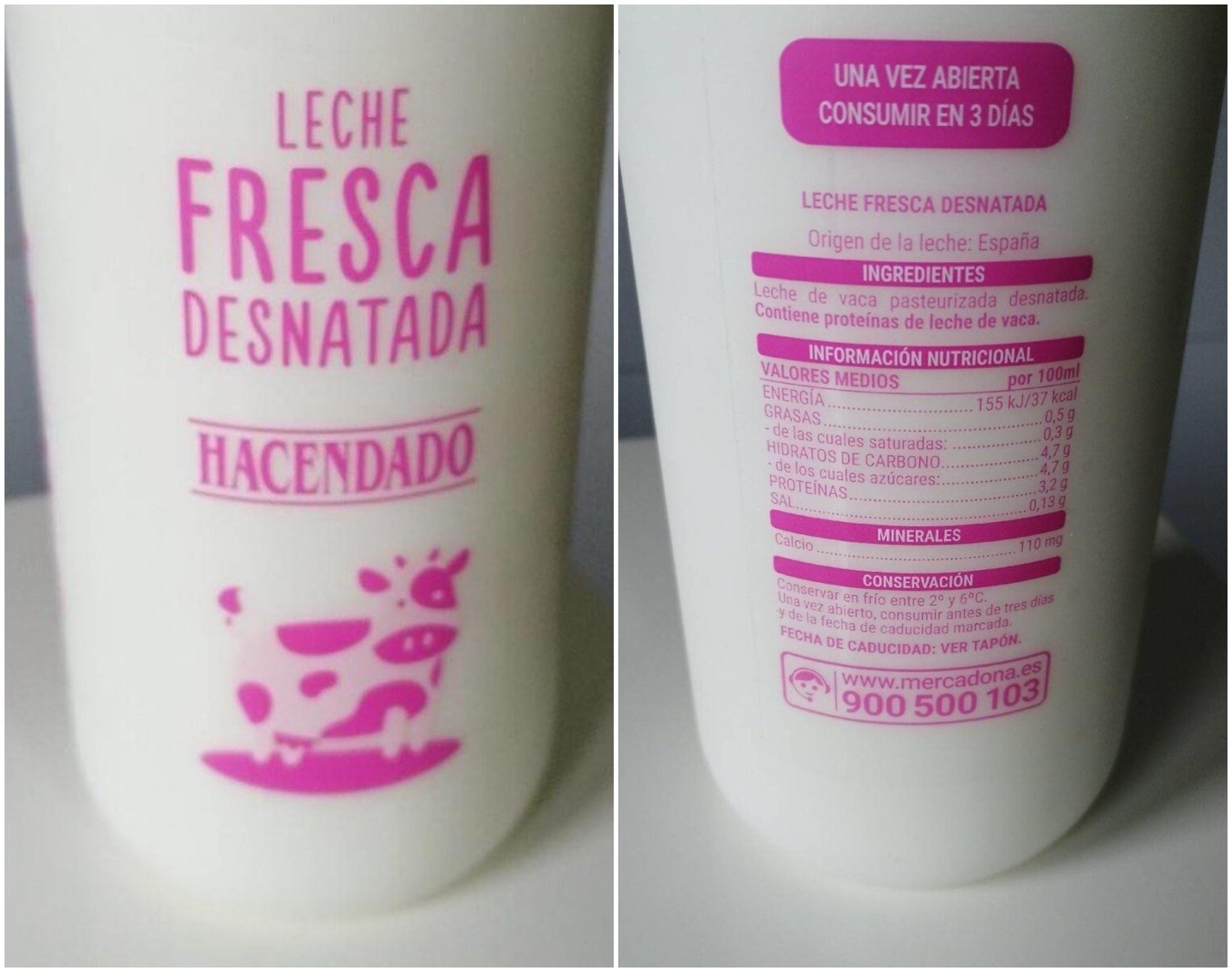 La leche fresca desnatada ha dejado de venderse en los supermercados de Mercadona y en la web de venta online