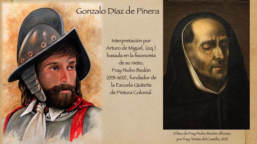 Interpretación de la posible fisonomía de Díaz de Pineda a partir de un cuadro de su nieto fray Pedro Bedón, fundador de la Escuela Quiteña de Pintura Colonial. Arturo de Miguel.