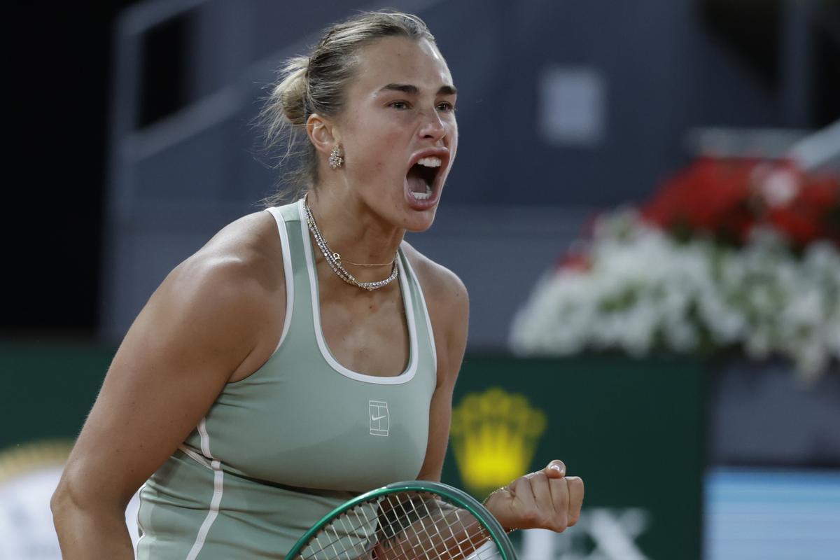 Sabalenka celebra un triunfo.