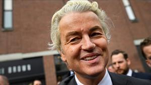 Geert wilders, en un acto electoral en la localidad de Heerlan (Países Bajos).