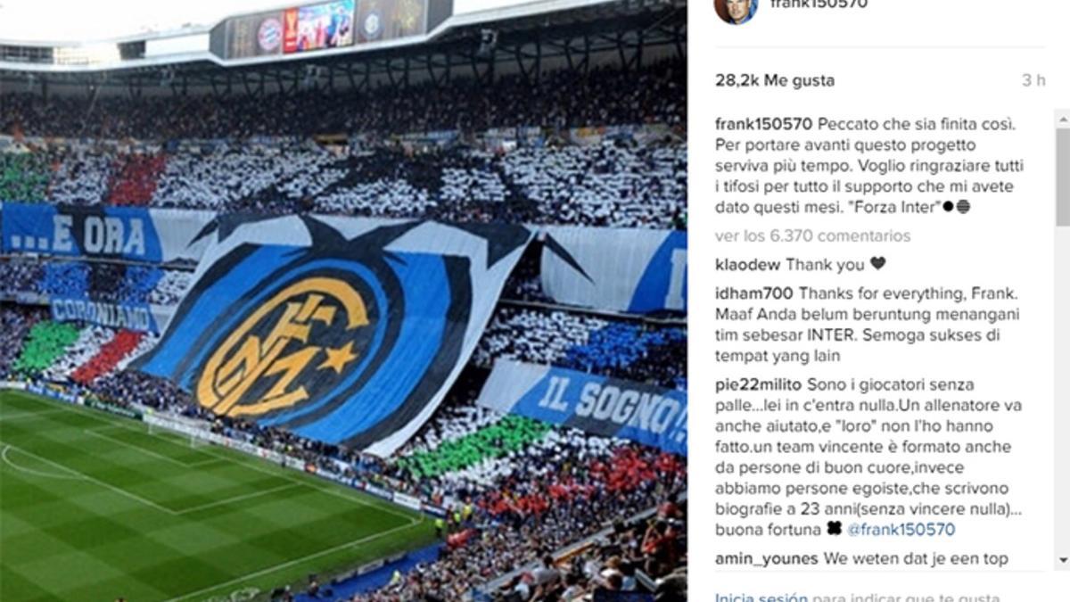 El mensaje de Frank de Boer en Instagram