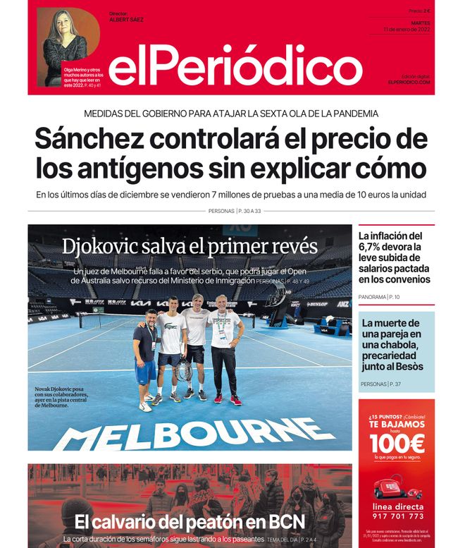 La portada d’EL PERIÓDICO de l’11 de gener del 2022