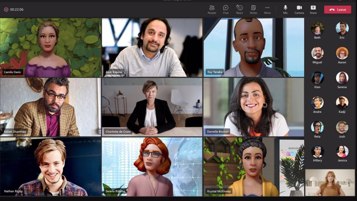 Reunión de avatares en Microsoft Teams.