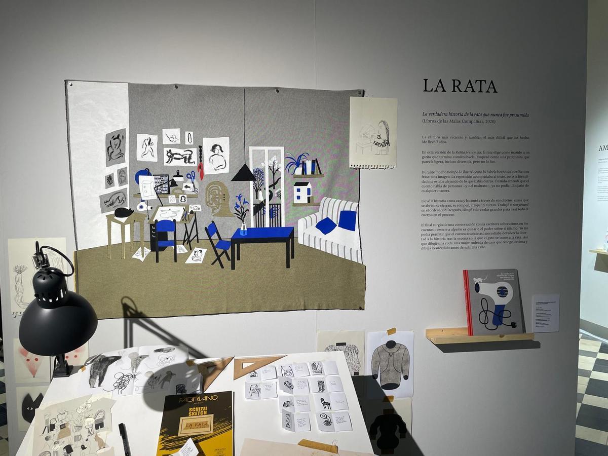 Ilustración de "la rata" expuesta en la exposición en la Térmica