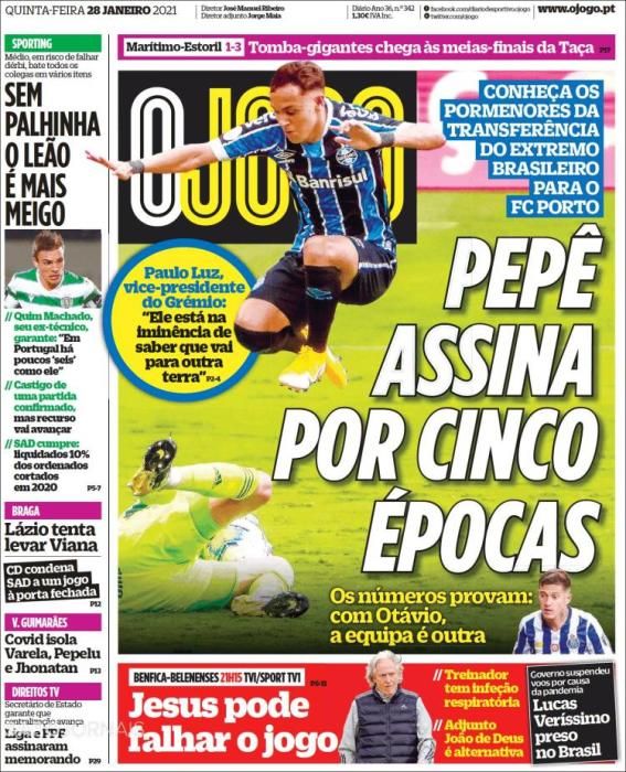 Portada O JOGO jueves 28 enero 2021