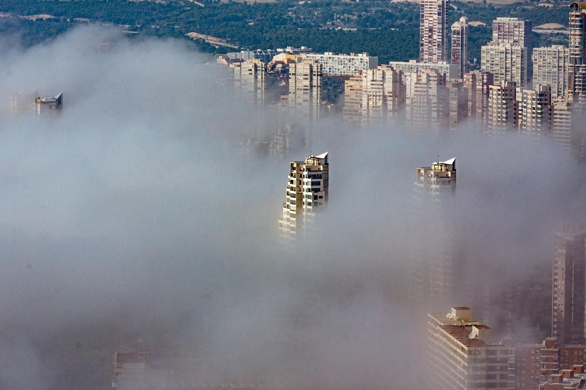 La niebla devora los rascacielos de Benidorm