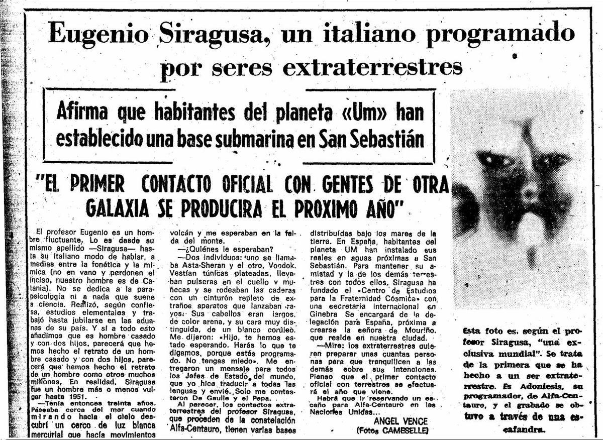 Entrevista de Ánxel Vence al contactado Eugenio Siragusa en Faro de Vigo (1974).