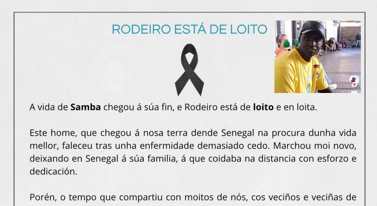 Mensaje de condolencias por Samba.