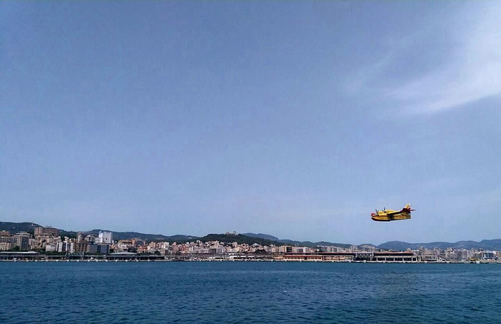 Löschflugzeuge üben Landungen in Bucht von Palma