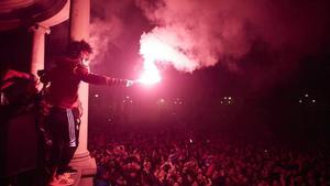 Celebración en Pamplona de los aficionados rojillos