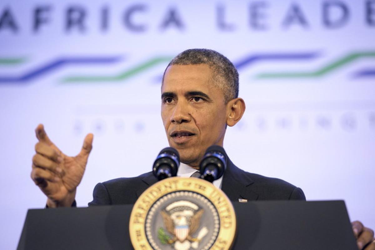 El president dels Estats Units, Barack Obama, en la roda de premsa final de la cimera de líders dels EUA i Àfrica aquest dijous, a Washington