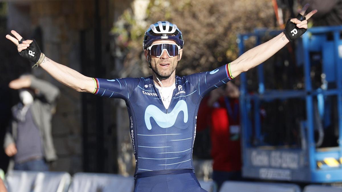 El murciano Alejandro Valverde celebrando su triunfo en Mallorca.