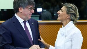 Carles Puigdemont y Yolanda Díaz se reúnen en el Parlamento Europeo