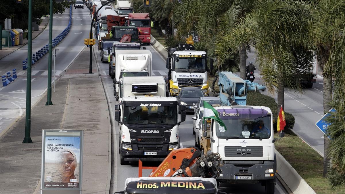 Una protesta de los transportistas estos días en Málaga.