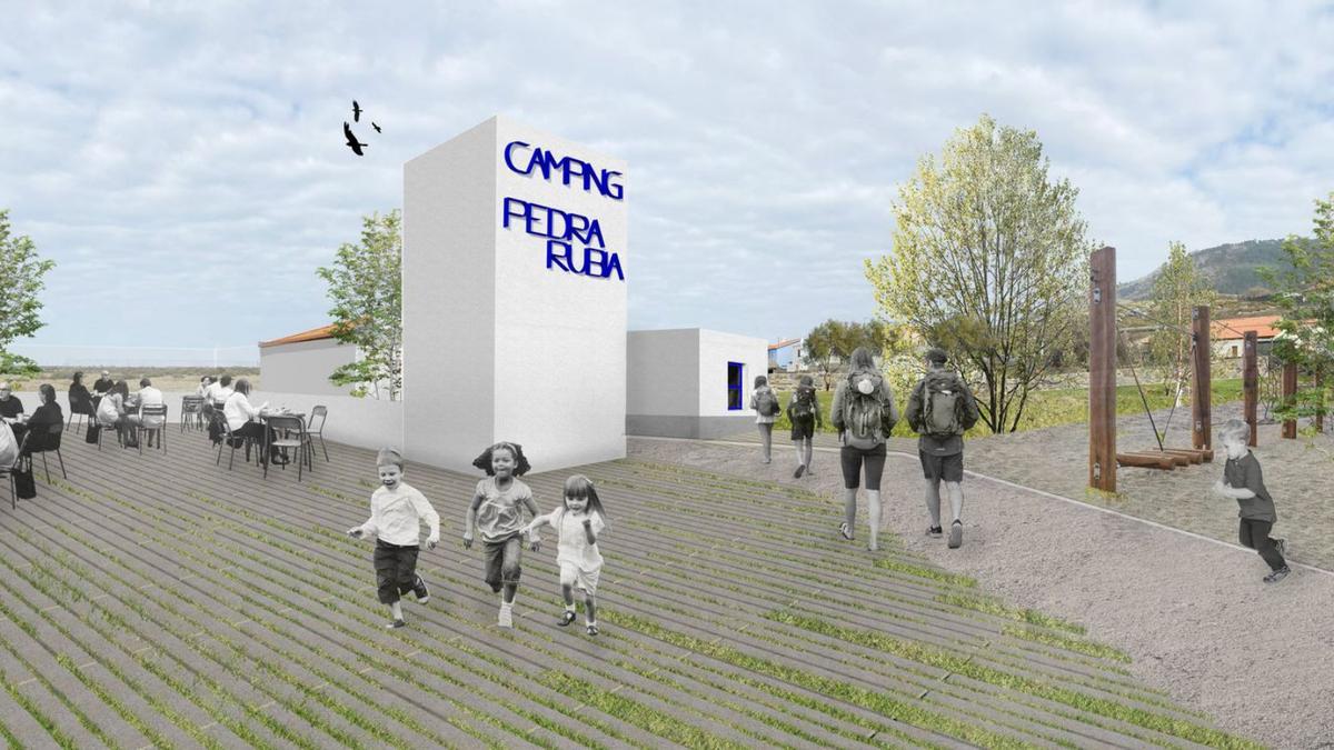 Infografía del proyecto de rehabilitación del camping de Pedra Rubia, en Mougás.