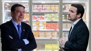 Infografía de Planas y Garzón ante una estantería de Helados de supermercados.