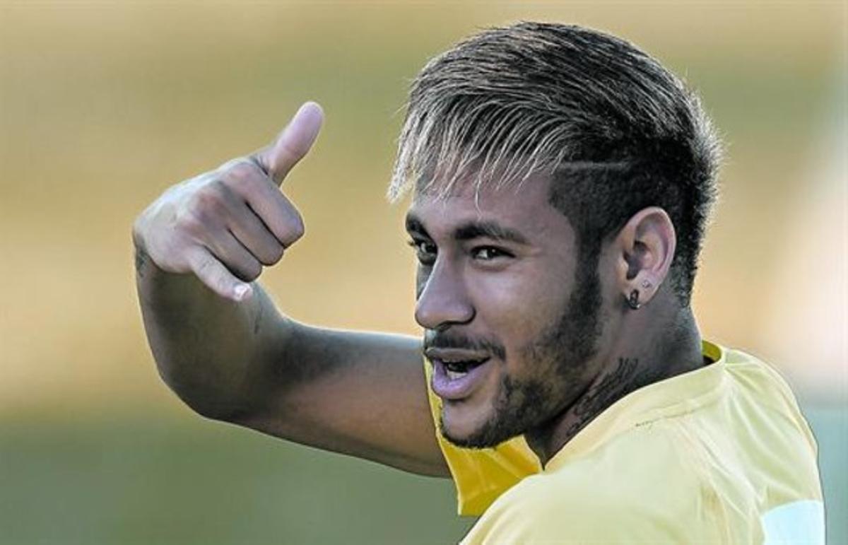 Neymar, durant un entrenamentfet ahir a Fortaleza.