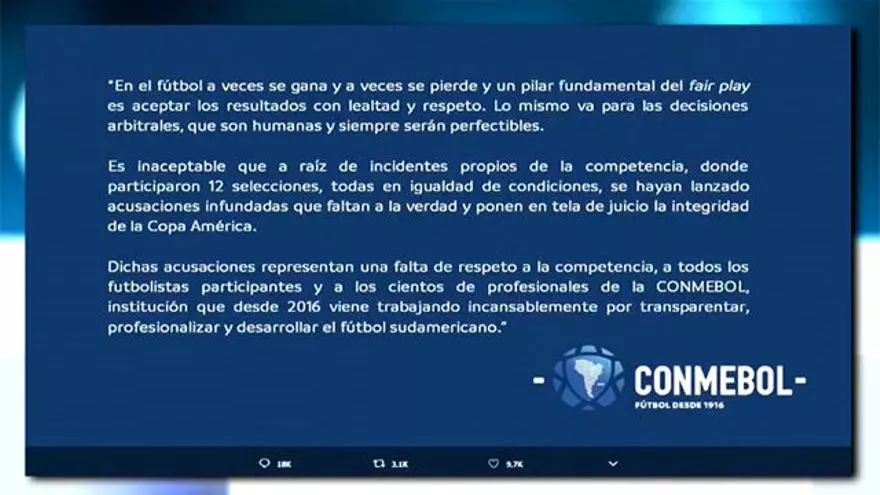 La CONMEBOL responde a Messi: "Inaceptable que se lancen acusaciones infundadas"