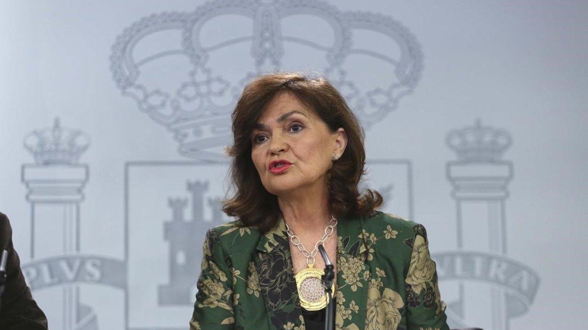 Carmen Calvo, en la rueda de prensa posterior al consejo de Ministros