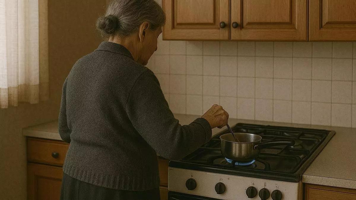 Una anciana cocinando.