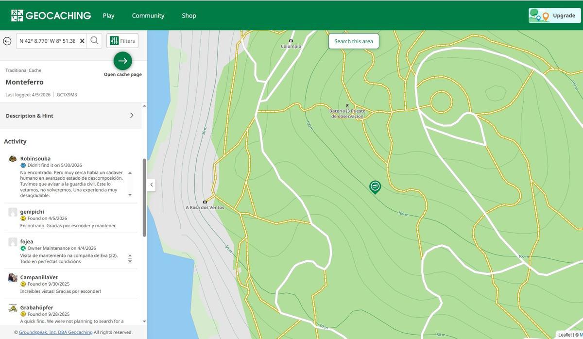 Localización y comentarios en la aplicación sobre el paradero del cuerpo