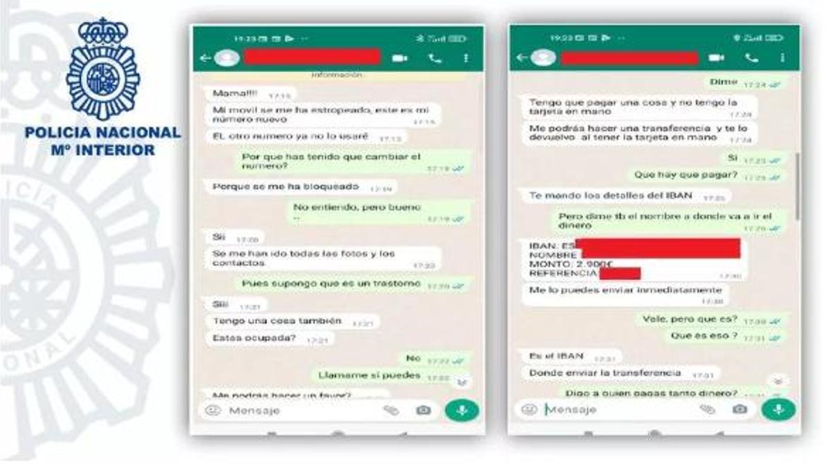 La Policía Nacional alerta sobre la estafa del mensaje de Whatsapp del falso hijo que pide dinero con urgencia.