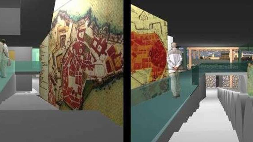 Recreaciones virtuales del acceso al museo de la muralla medieval proyectado.