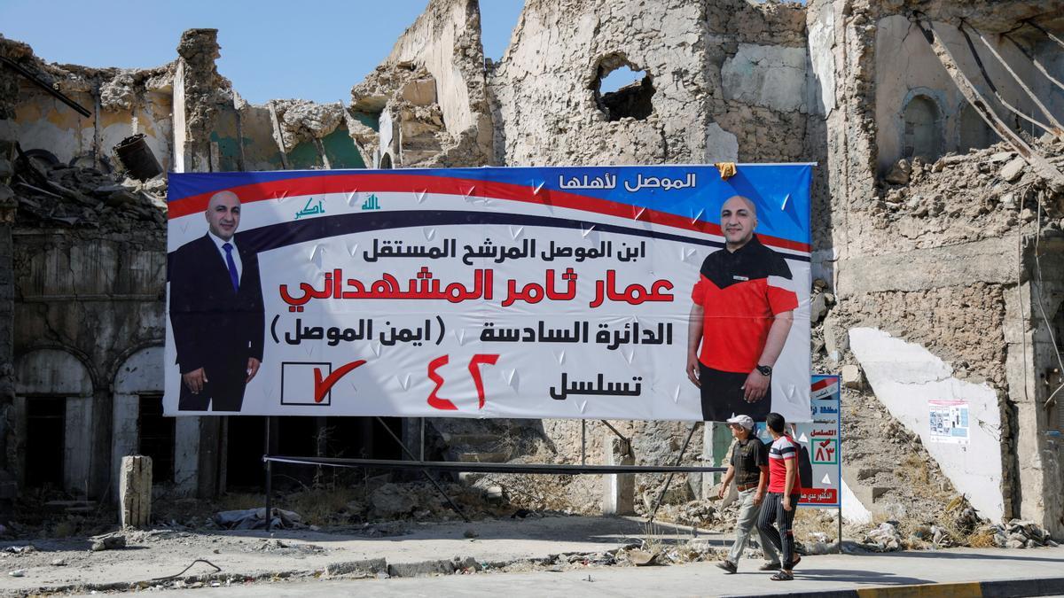 Un cartel electoral en Mosul.