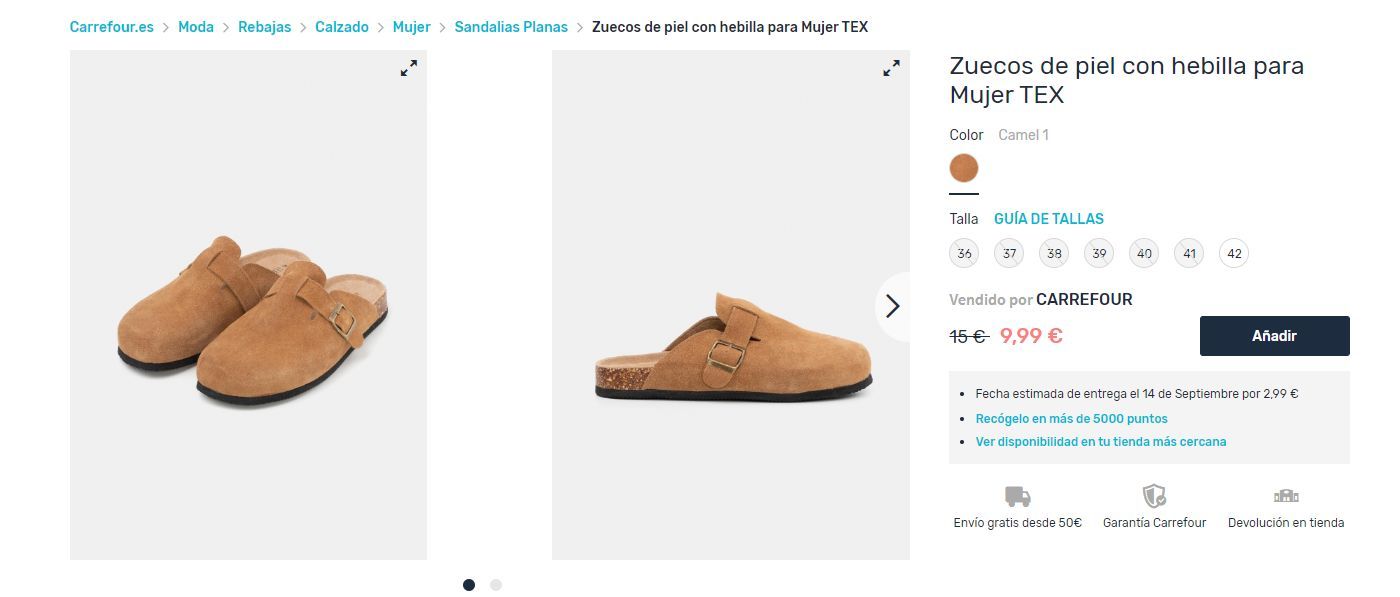 Zuecos Carrefour en color camel