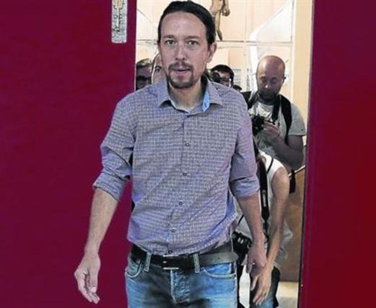 L’eurodiputat de Podem Pablo Iglesias, en la roda de premsa que va oferir ahir. L’eurodiputat de Podem Pablo Iglesias, en la roda de premsa que va oferir ahir.
