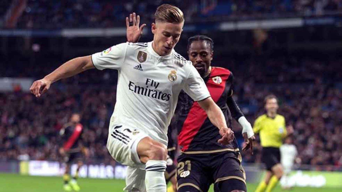 Marcos Llorente, en una acción del partido de este sábado en el Bernabéu contra el Rayo Vallecano