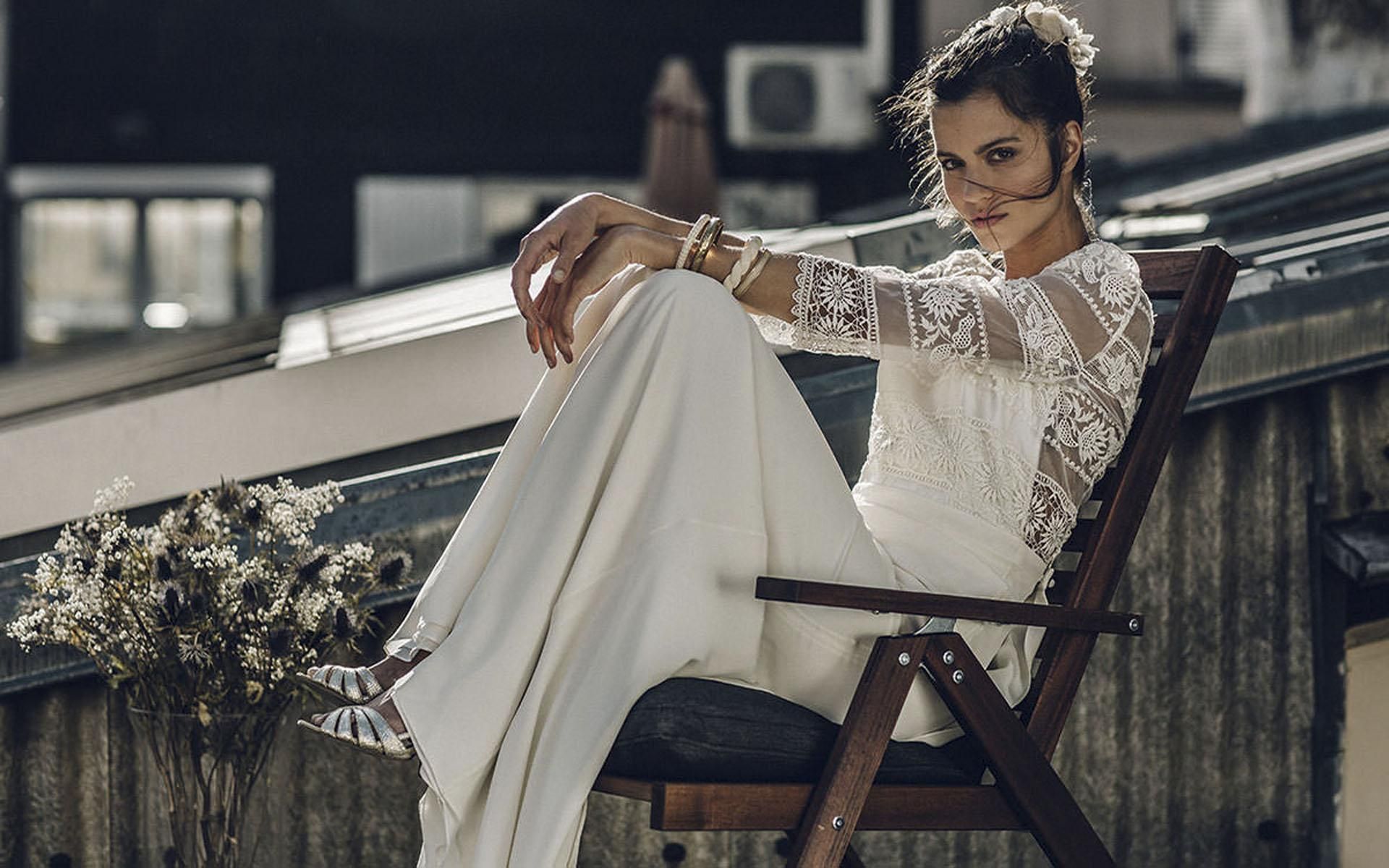 Vestido de novia con transparencias de Laure de Sagazan